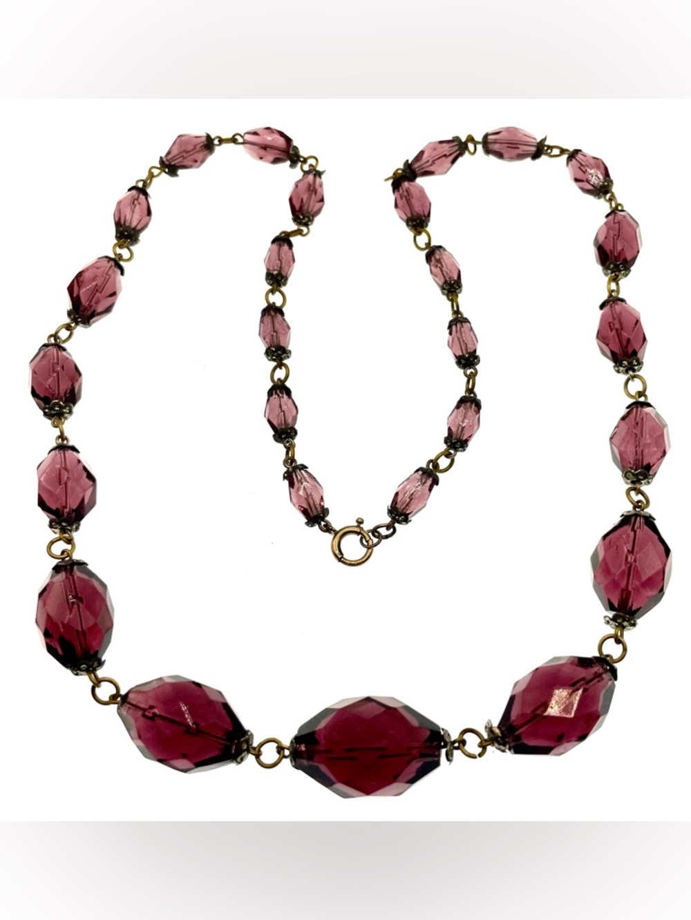 Vintage Czech Amethyst Glass Necklace Faceted Purple Beads Graduated Art Deco